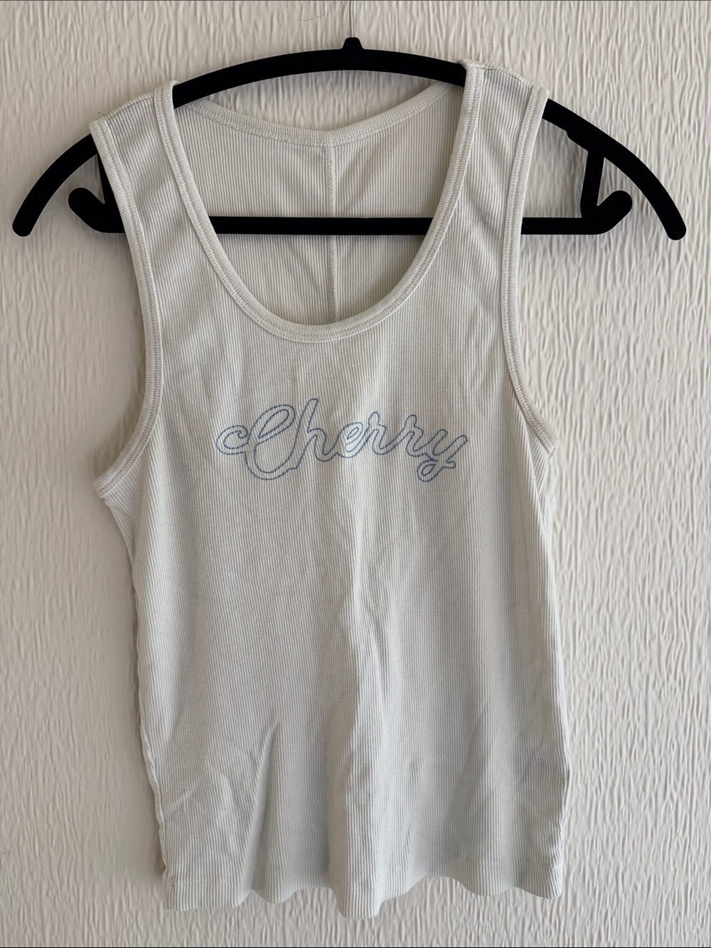 Cherry Embroidered Ribbed Tank Top